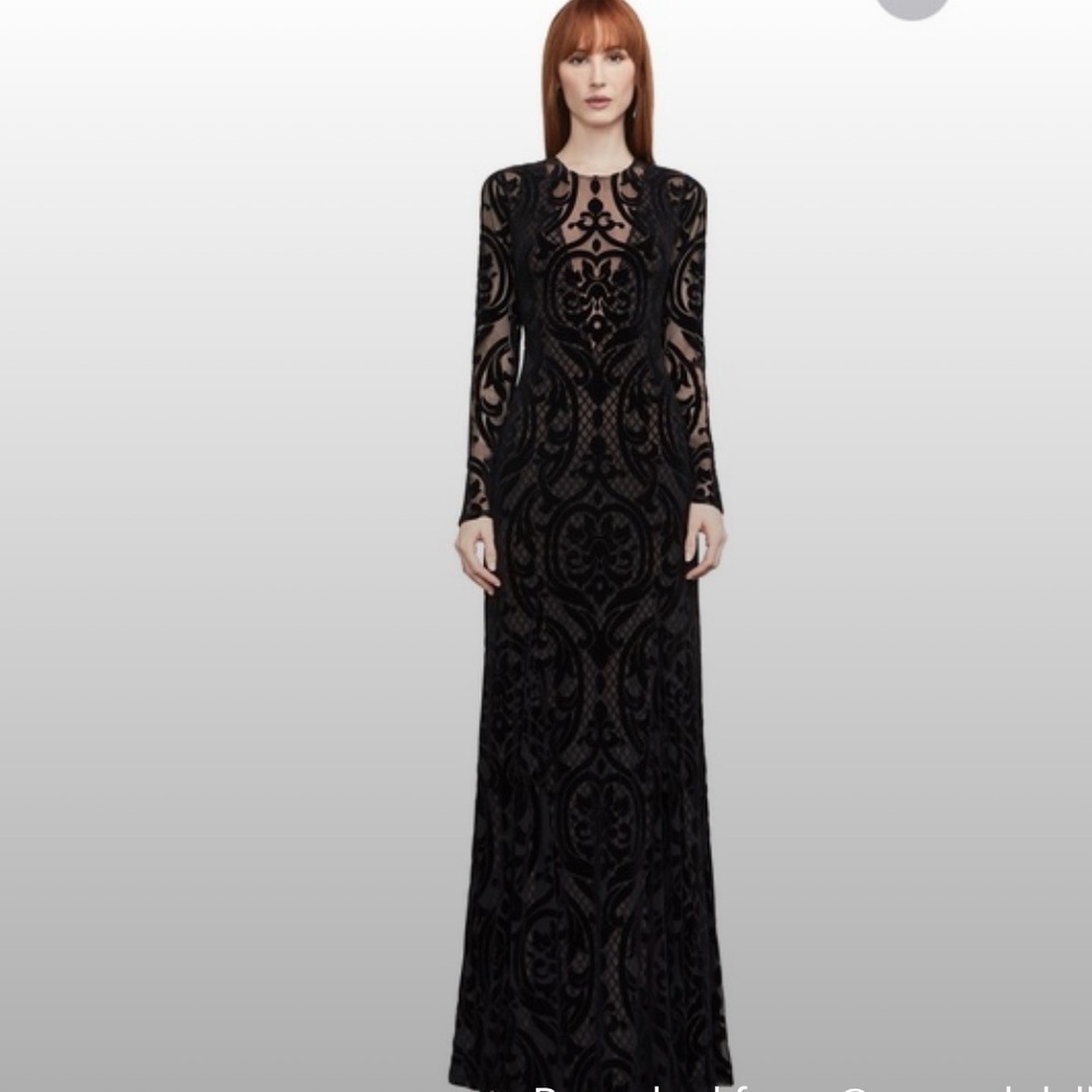 BCBGMaxAzria Black Long Selma Velvet burnout down Dress, BCBG, Long sleeves - Picture 10 of 11